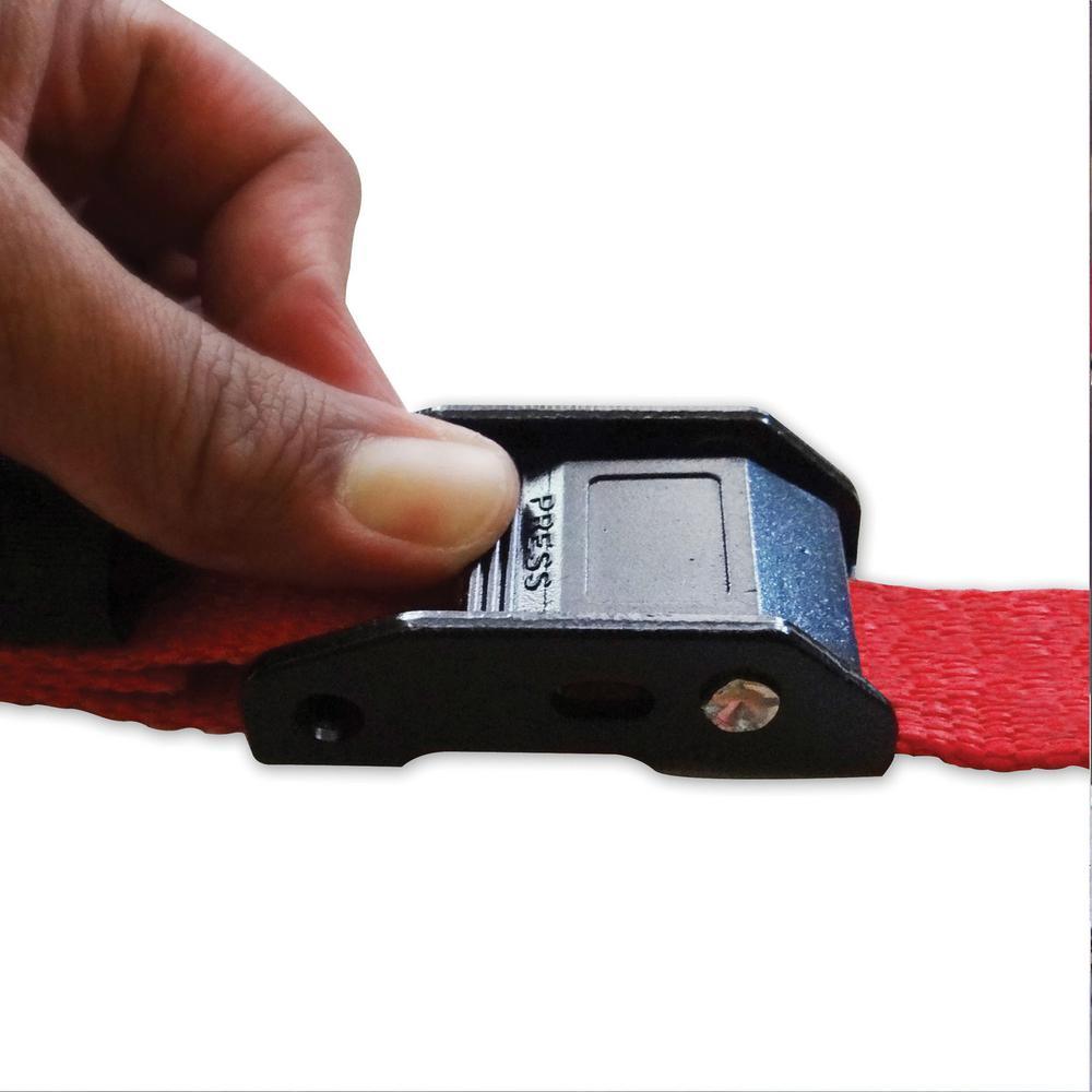 2 Pack - 8 ft. x 1 in. S-Hook Cam Strap with Hook and Loop Storage Fastener in Red - Super Arbor