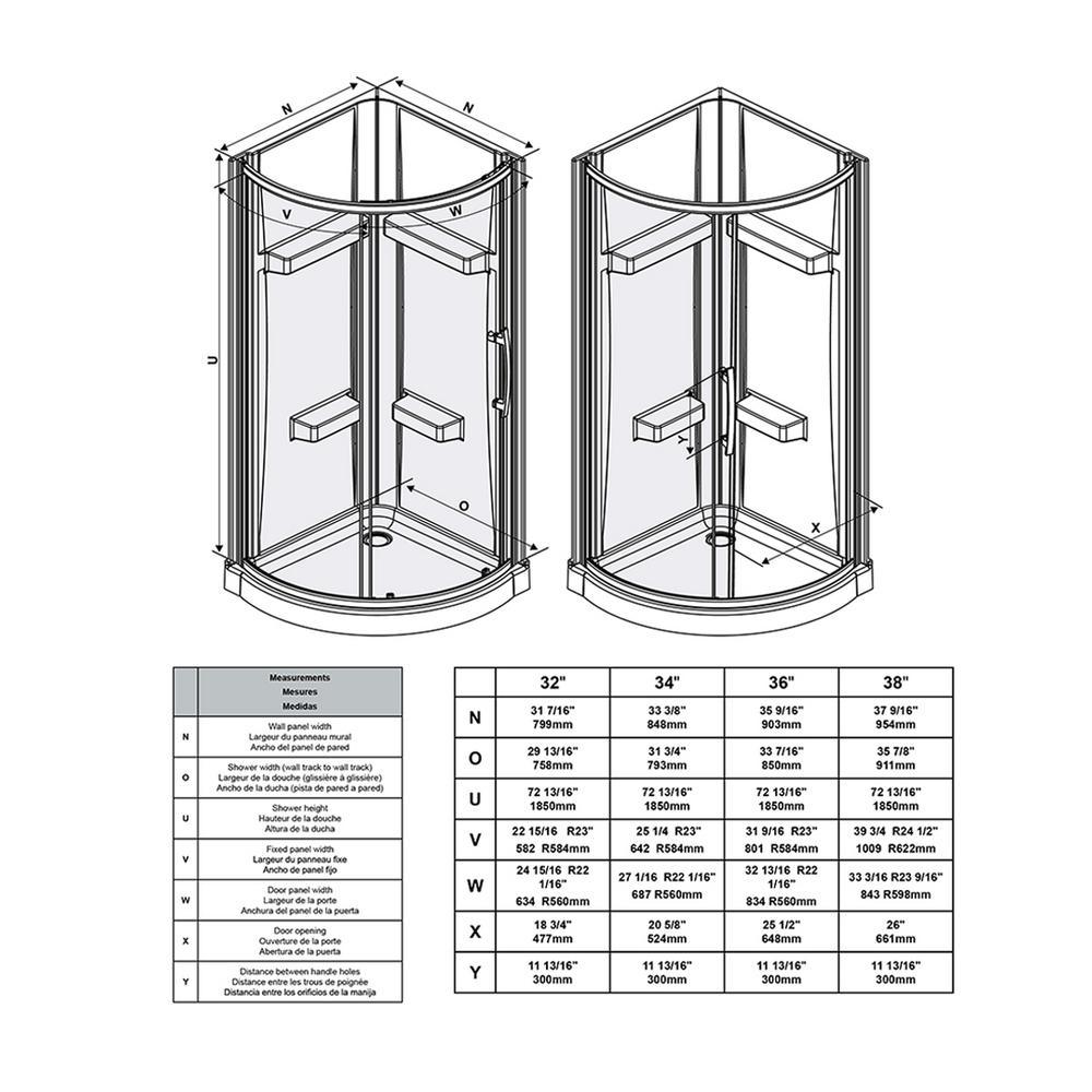 Maia 36 in. x 72.80 in. Semi-Frameless Sliding Corner Shower Door in Chrome with 36 in. x 36 in. Base in White - Super Arbor