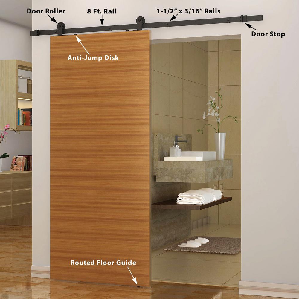 Black Solid Steel Sliding Rolling Barn Door Hardware 8 ft. Kit for Single Wood Doors - Super Arbor