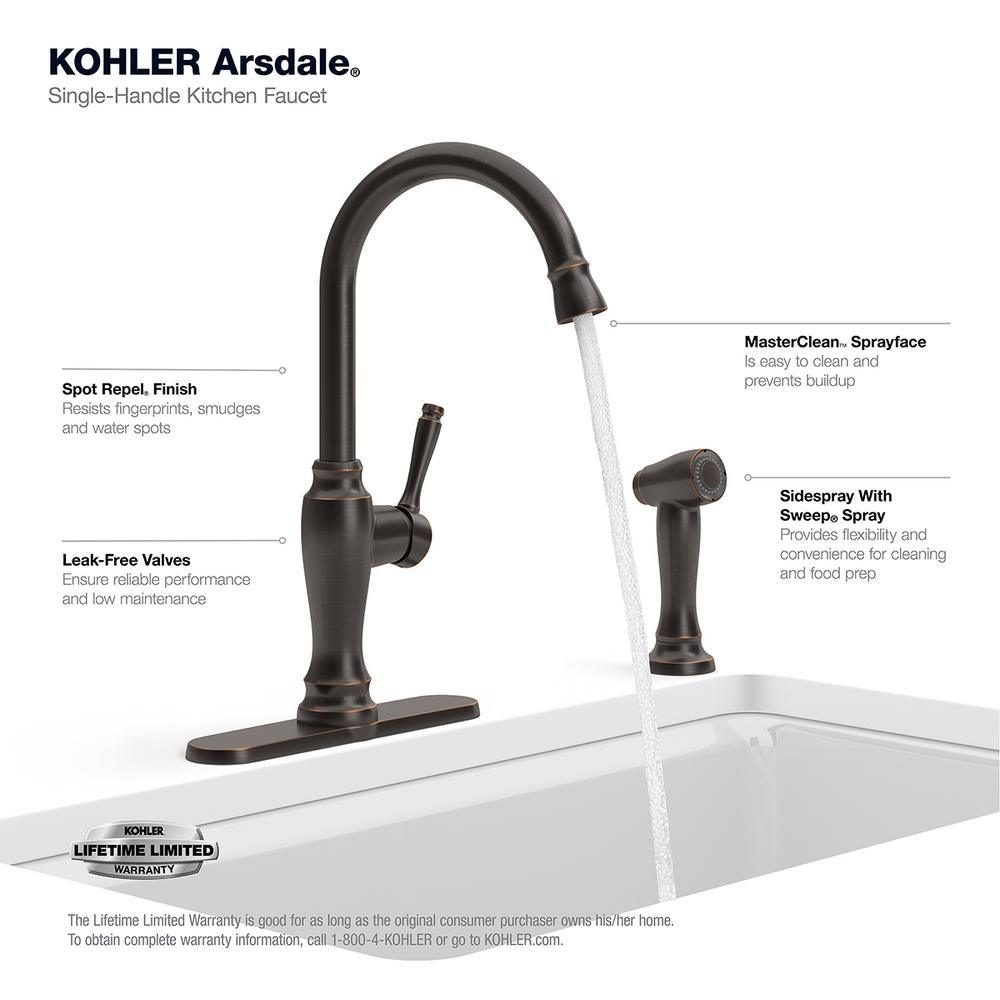 Arsdale Single-Handle Standard Kitchen Faucet with Swing Spout and Sidespray in Oil-Rubbed Bronze - Super Arbor