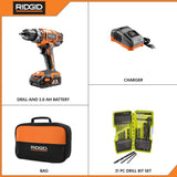 18-Volt Cordless 2-Speed 1/2 in. Compact Drill/Driver Kit and Black Oxide Drill Bit Set (21-Piece) - Super Arbor