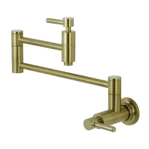 Kingston Brass Concord Brushed Brass 2-Handle Wall-Mount Pot Filler Handle Kitchen Faucet