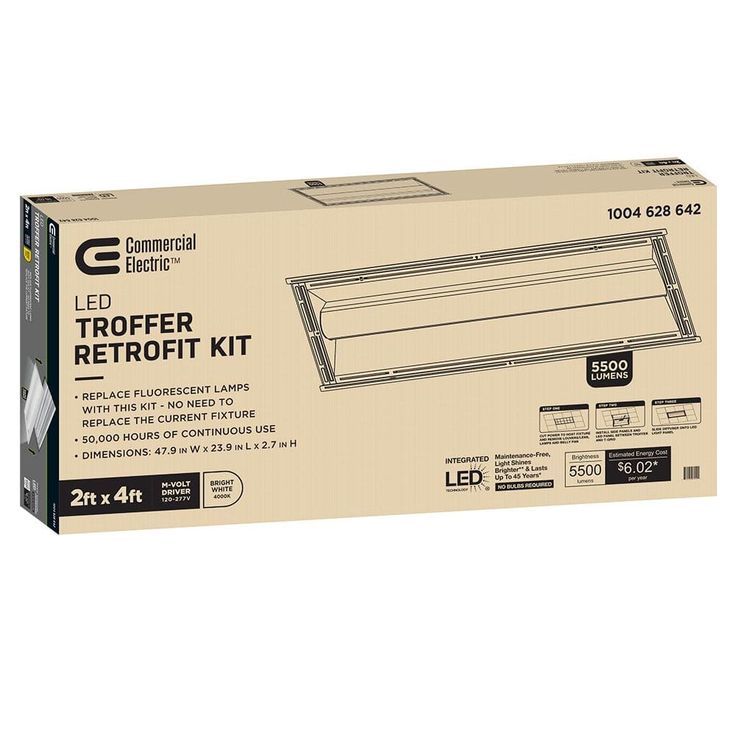 Commercial Electric 2 ft. x 4 ft. 100-Watt Equivalent Integrated LED White Troffer Light Kit Retrofit 5500 Lumen 4000K Bright White (4-Pack)