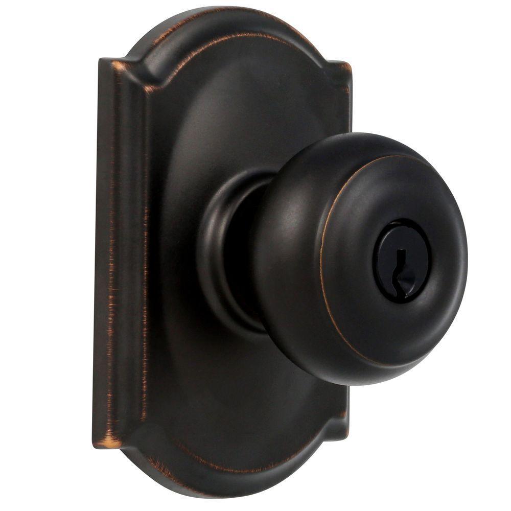 Custom Georgian Aged Bronze Keyed Entry Door Knob with Camelot Trim - Super Arbor
