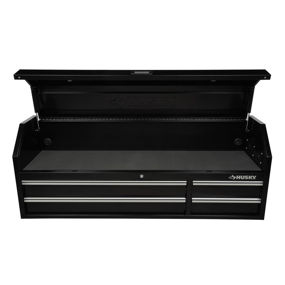 61 in. W x 15.8 in. D 4-Drawer Tool Chest with Power Strip in Black