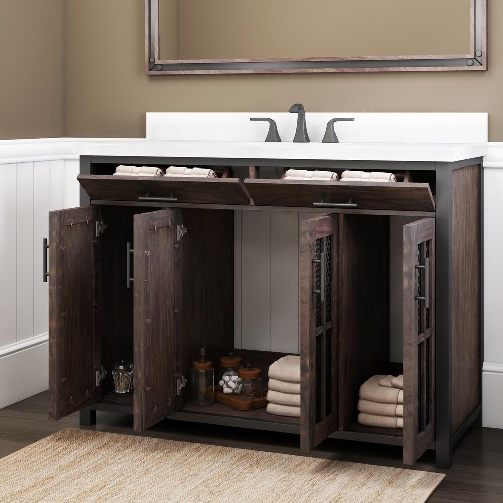 Drysdale 48 in. Wx 34.5 in. H Bath Vanity in Sable with Engineered Stone Vanity Top in Lgt Vein Carrera with White Basin - Super Arbor