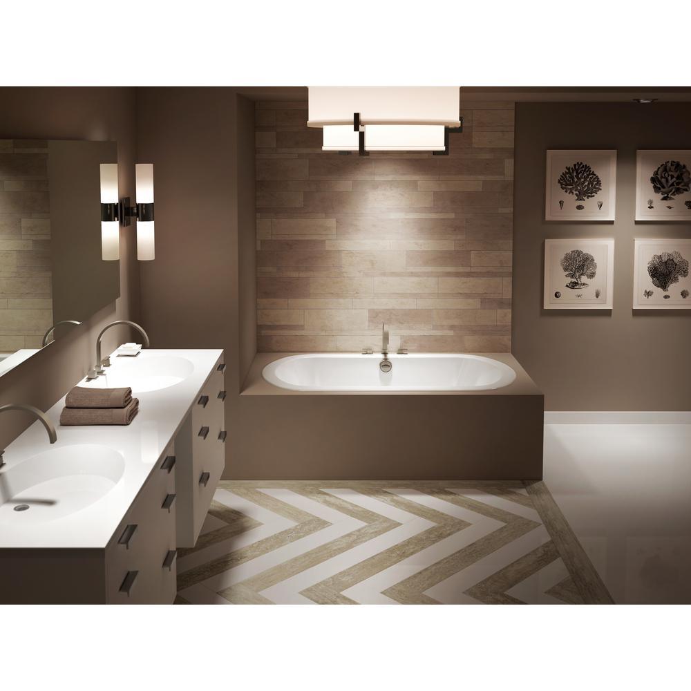 ANZA 66 in. x 36 in. Acrylic Oval Drop-in Center Drain Soaking Bathtub in White - Super Arbor