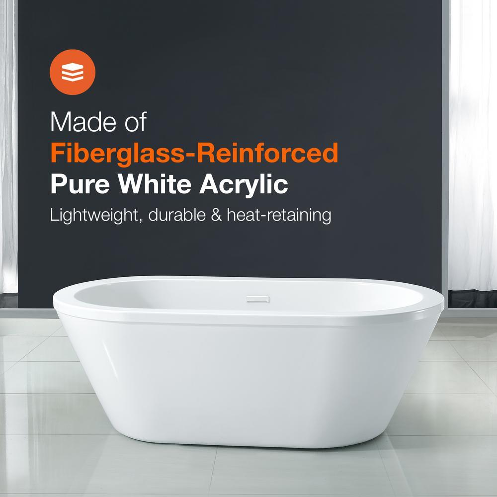 Colton 63 in. Center Drain Freestanding Bathtub in Glossy White - Super Arbor