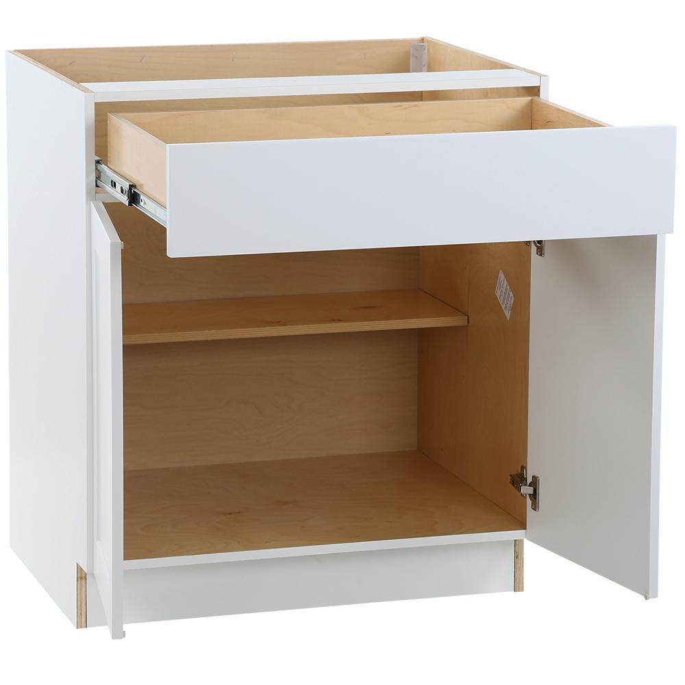 Cambridge Shaker Assembled 30x34.5x24.5 in. Plywood Base Cabinet w/ 1 Soft Close Drawer & 2 Soft Close Doors in White - Super Arbor