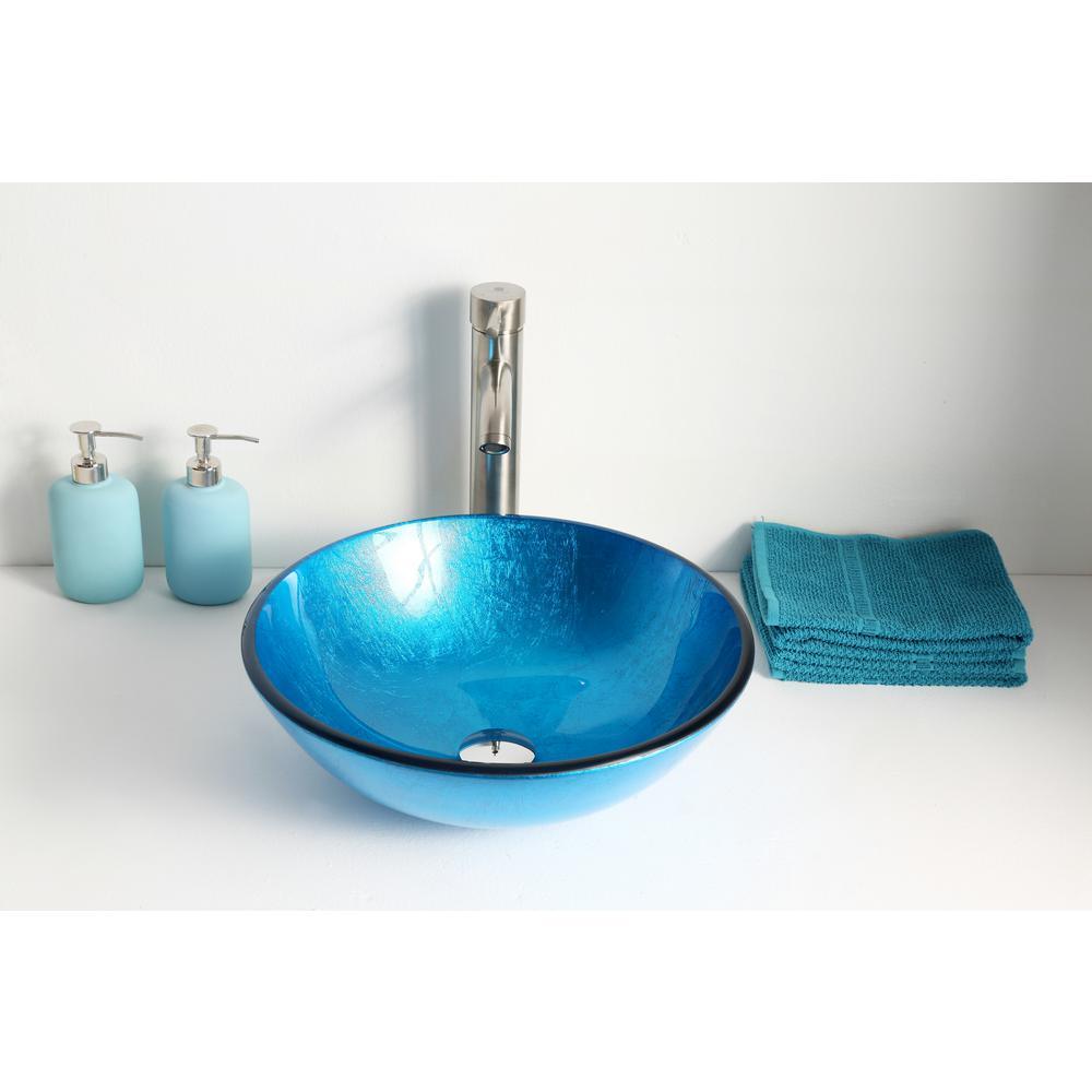 Arc Series Deco-Glass Vessel Sink in Lustrous Light Blue - Super Arbor
