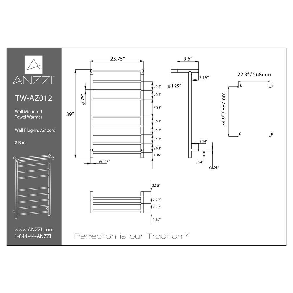 Eve 8-Bar Stainless Steel Wall Mounted Towel Warmer in Matte Black - Super Arbor