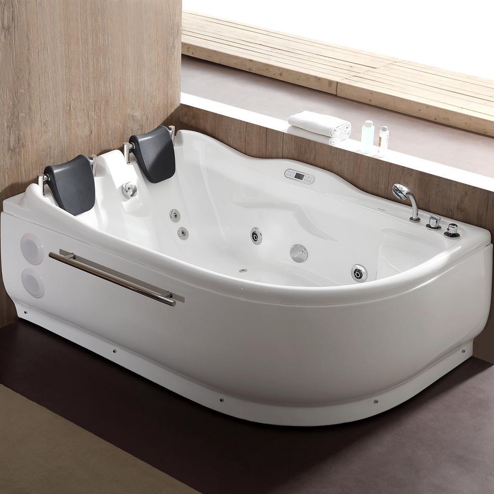 71 in. Acrylic Left Drain Corner Apron Front Whirlpool Bathtub in White - Super Arbor