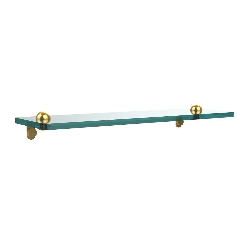 16 in. L x 2 in. H x 5 in. W Clear Glass Vanity Bathroom Shelf in Satin Nickel - Super Arbor