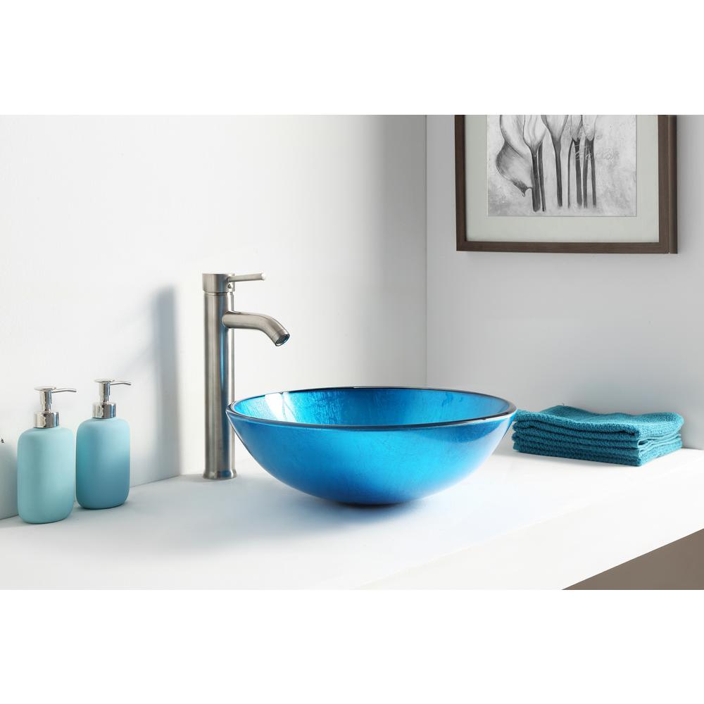Arc Series Deco-Glass Vessel Sink in Lustrous Light Blue - Super Arbor