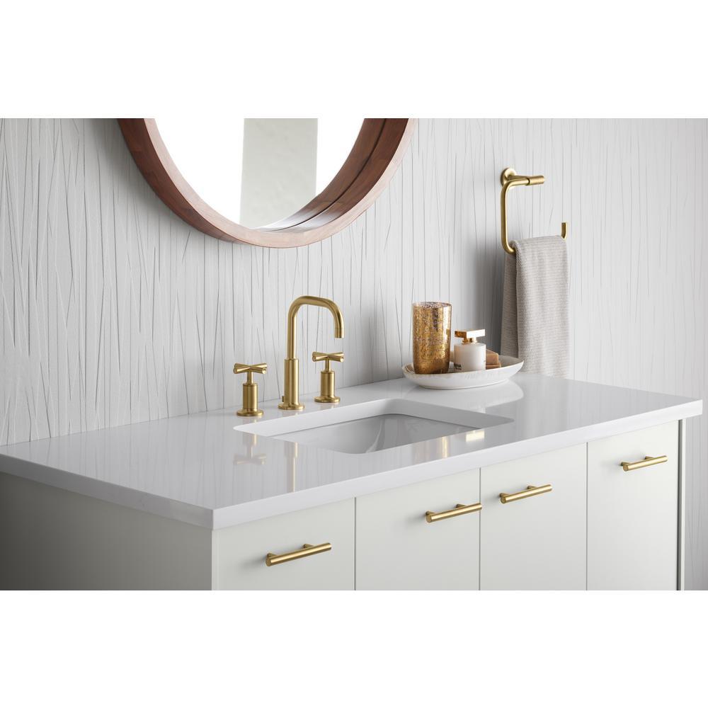 Purist 8 in. Widespread 2-Handle Mid-Arc Bathroom Faucet in Vibrant Modern Brushed Gold - Super Arbor