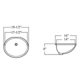 19-1/2 in. x 16 in. Oval Undermount Vitreous Glazed Ceramic Lavatory Vanity Bathroom Sink Pure White