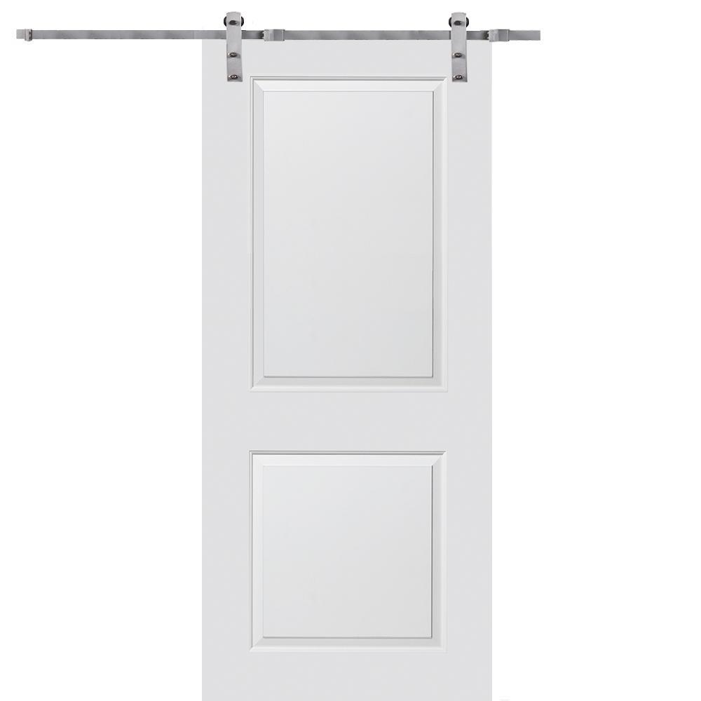32 in. x 84 in. Smooth Carrara Primed Molded MDF Sliding Barn Door with Black Hardware Kit - Super Arbor