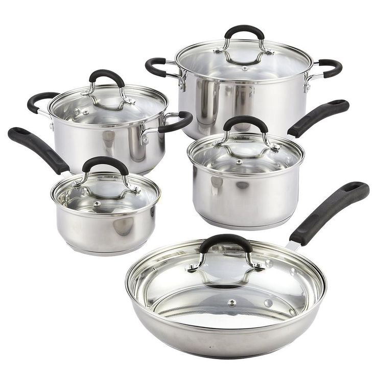 Cook N Co 10-Piece Stainless Steel Cookware Set in Black and Stainless Steel