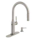 Upson Single-Handle Touchless Pull-Down Kitchen Faucet with TurboSpray and FastMount and Soap Dispenser in Stainless - Super Arbor