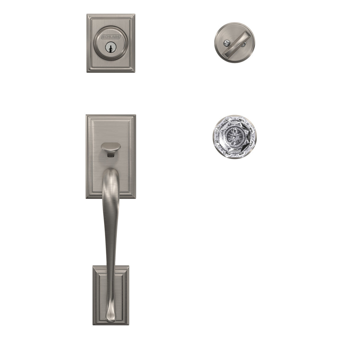 Schlage Custom Addison Matte Black Single Cylinder Door Handleset with Alexandria Glass Door Knob