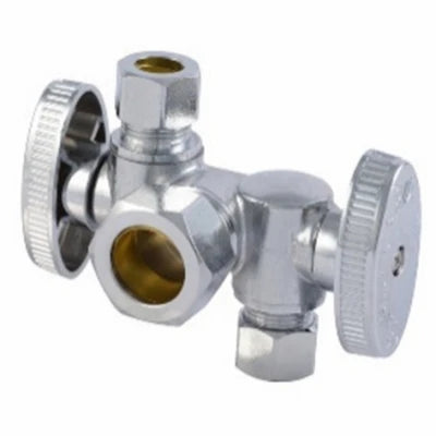 SharkBite Brass 1/2-in Compression x 3/8-in Compression Quarter Turn Dual Shut-Off Valve