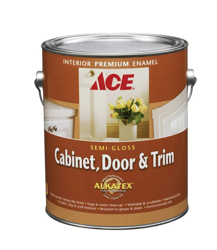 Ace Semi-Gloss Alkyd-Latex Hybrid Cabinet, Door & Trim Paint – Tintable Ultra White Base, 1 Gallon (Interior)