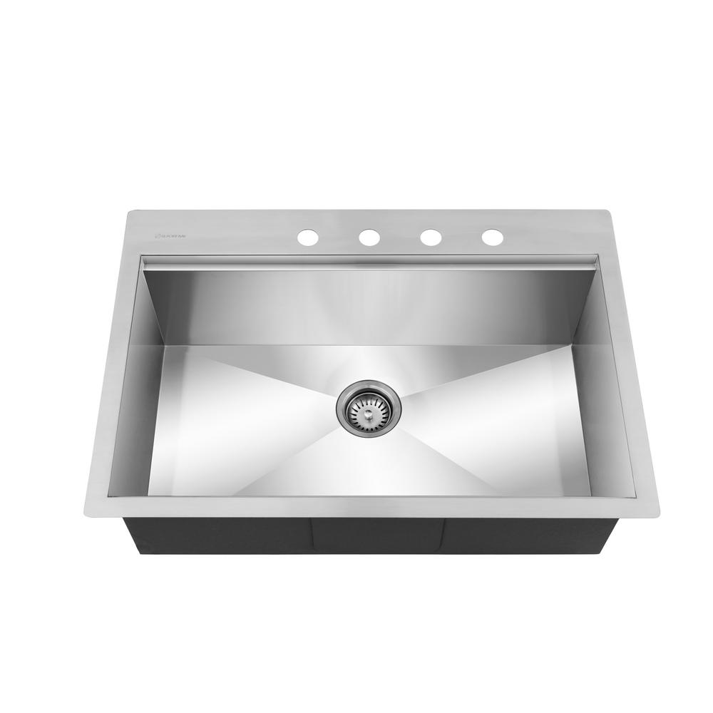 All-in-One Drop-In Stainless Steel 27 in. 4-Hole Single Bowl Kitchen Workstation Sink with Faucet and Accessories - Super Arbor