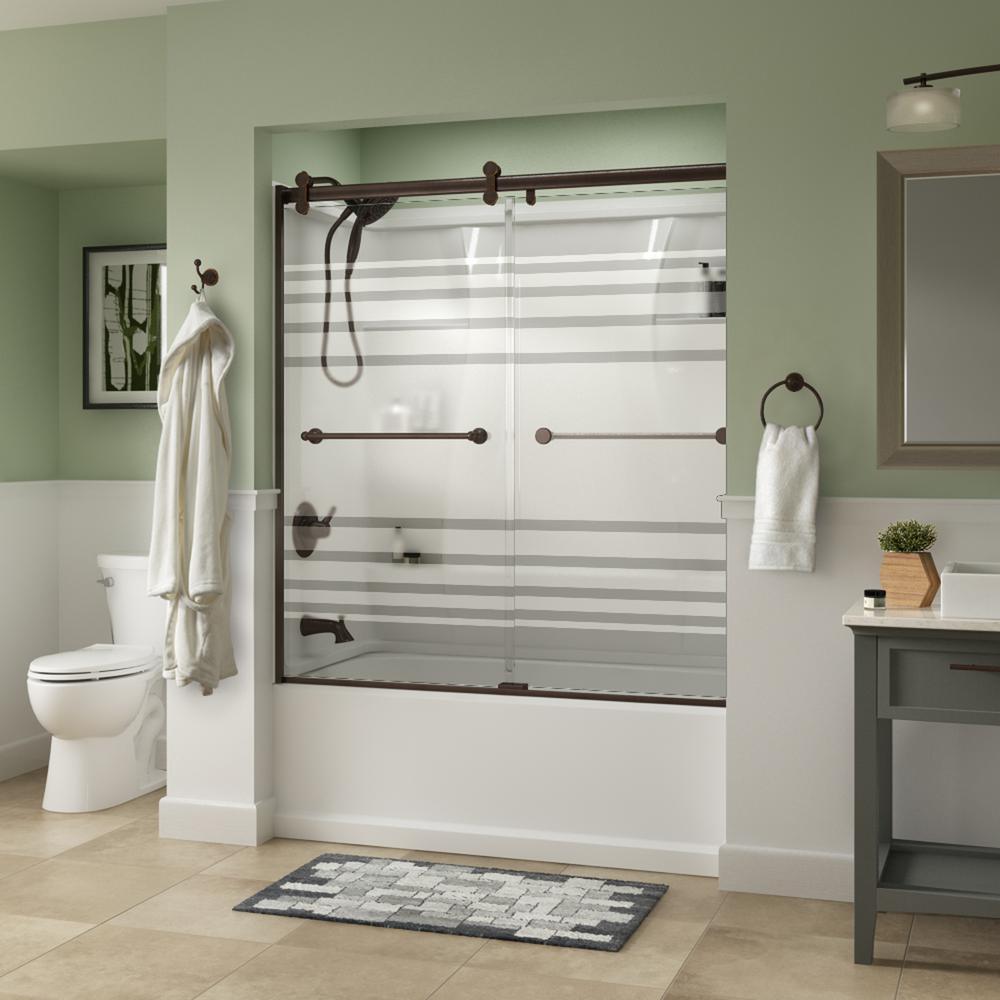 Crestfield 60 x 58-3/4 in. Frameless Contemporary Sliding Bathtub Door in Bronze with Clear Glass - Super Arbor