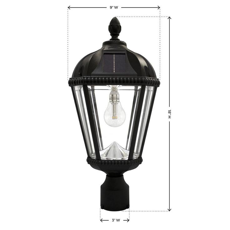 Royal Bulb Series Single Black Integrated Led Solar Post Light with 3 in. Fitter and GS Solar LED Light Bulb