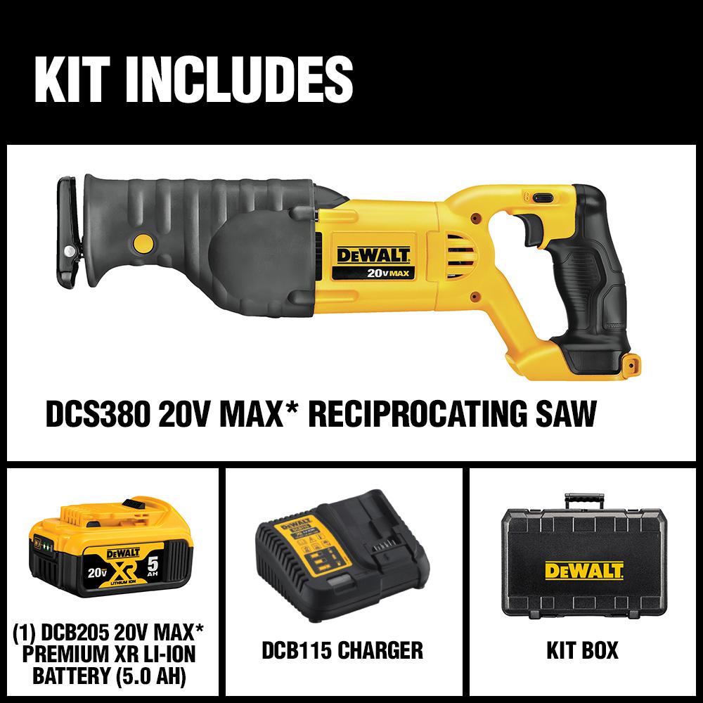 20-Volt MAX Lithium-Ion Cordless Reciprocating Saw Kit with Battery 5Ah, Charger and Case - Super Arbor