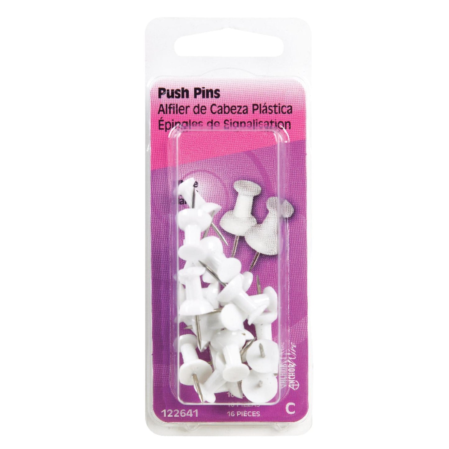 Hillman White Push Pins, 16-Pack