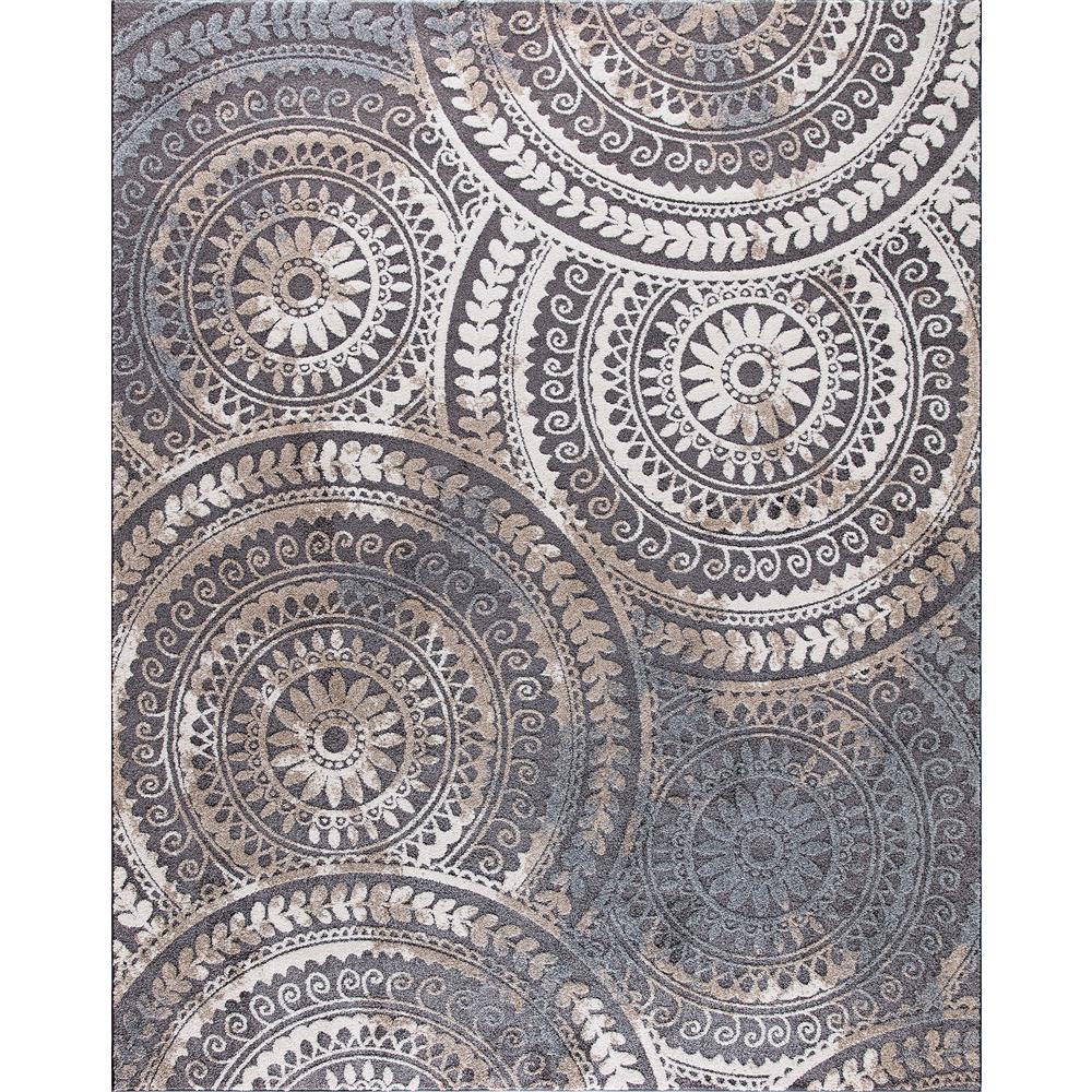 Spiral Medallion Cool Gray Tones 8 ft. x 10 ft. Area Rug - Super Arbor