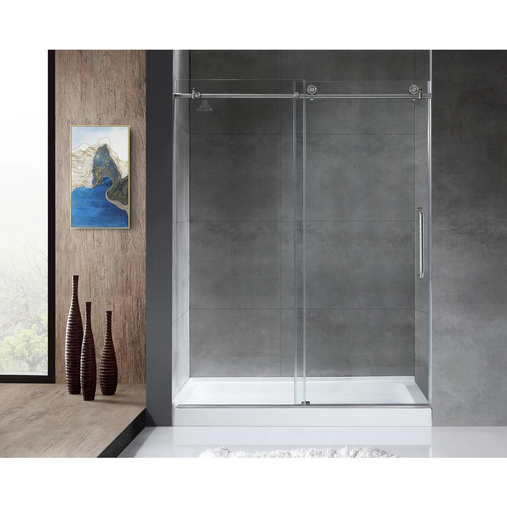 Leon 60 in. x 76 in. Frameless Sliding Shower Door in Brushed Nickel with Handle - Super Arbor