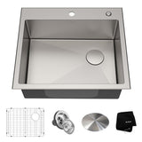 Loften Dual Mount Drop-In Stainless Steel 25 in. 1-Hole Single Bowl Kitchen Sink - Super Arbor