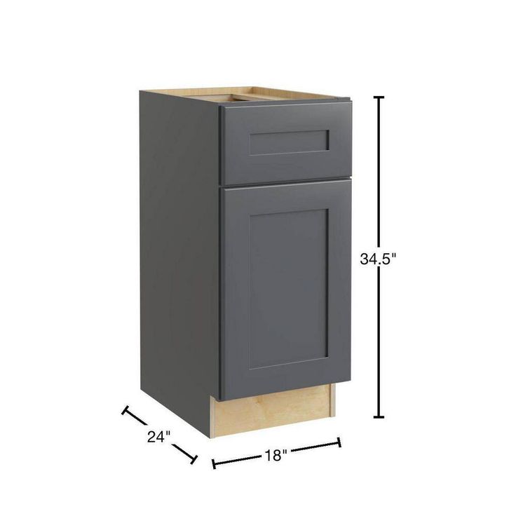 Home Decorators Collection Newport 18 in. W x 24 in. D x 34.5 in. H Assembled Plywood Base Kitchen Cabinet in Deep Onyx with Soft Close RH