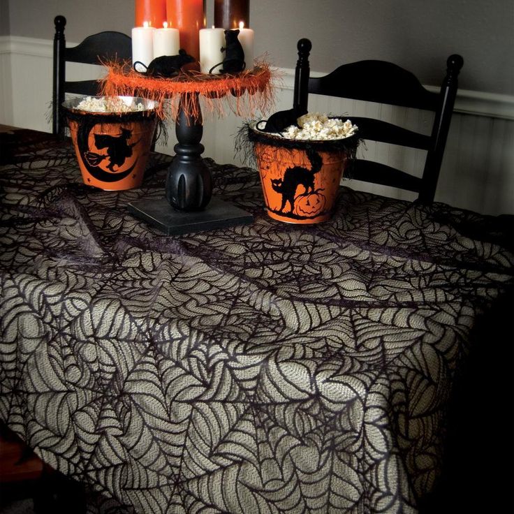 Spider Web Rectangle Black Polyester Tablecloth