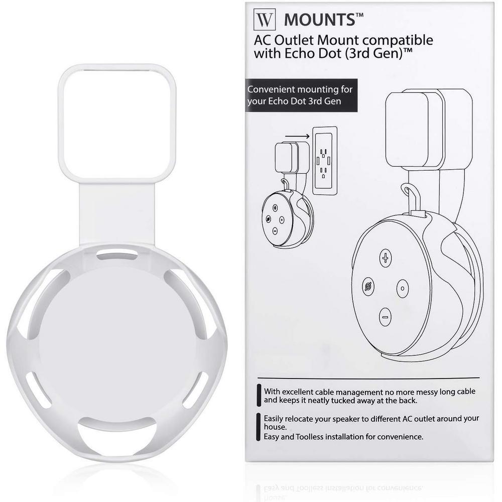 AC Outlet Wall Mount Compatible with Echo Dot (3rd Gen) - Flexible Mounting for Your Alexa Smart Speaker (1-Pack, White) - Super Arbor