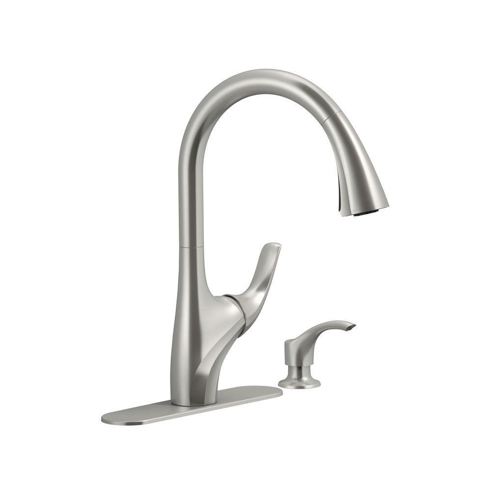Trielle Single-Handle Pull-Down Sprayer Kitchen Faucet in Chrome - Super Arbor