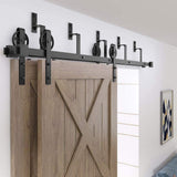11 ft./132 in. Black Sliding Bypass Barn Door Hardware Track Kit for Double Doors with Non-Routed Floor Guide - Super Arbor
