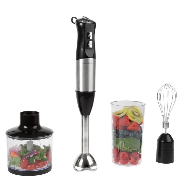 6-Speed 4-in-1 Black Immersion Blender with Chopper and Whisk Attachment