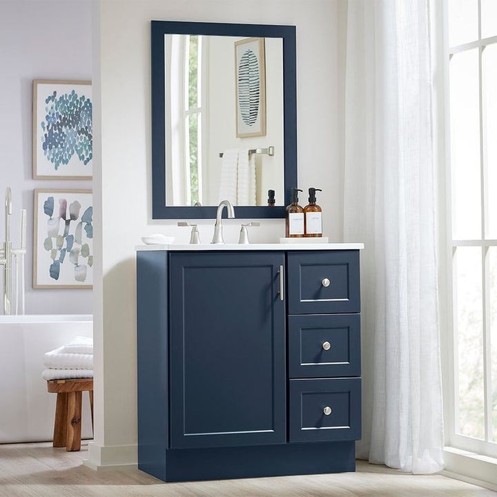 Style Selections Davies 30-in Navy Single Sink Bathroom Vanity with White Cultured Marble Top (Mirror Included)