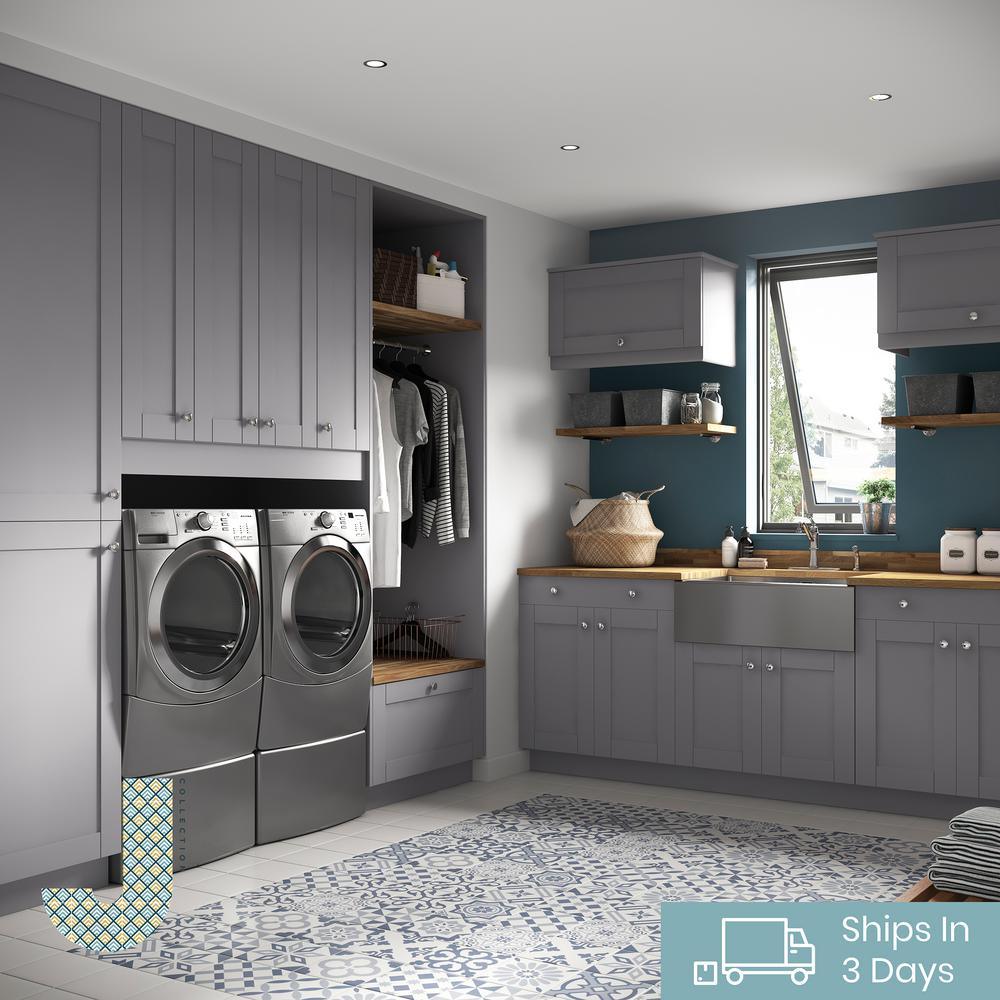Shaker Assembled 36 in. x 34.5 in. x 24 in. Corner Base Cabinet with Lazy Susan Turn Table Accessory in Gray - Super Arbor