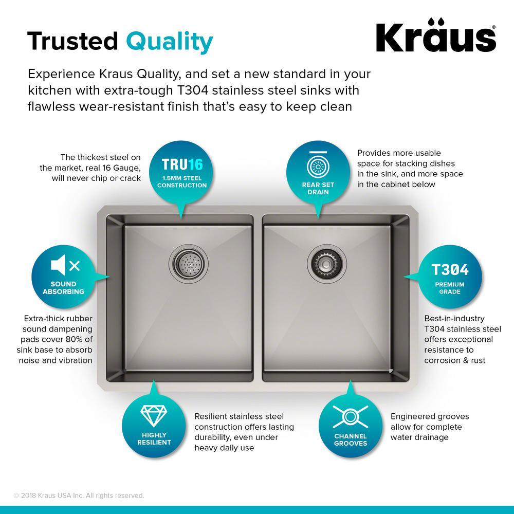 Standart PRO 33in. 16 Gauge Undermount 50/50 Double Bowl Stainless Steel Kitchen Sink - Super Arbor