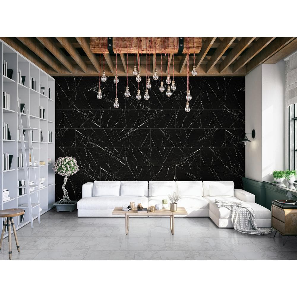 MSI Aashini Black 16 in. x 32 in. Polished Porcelain Floor and Wall Tile (14.20 sq. ft./Case)