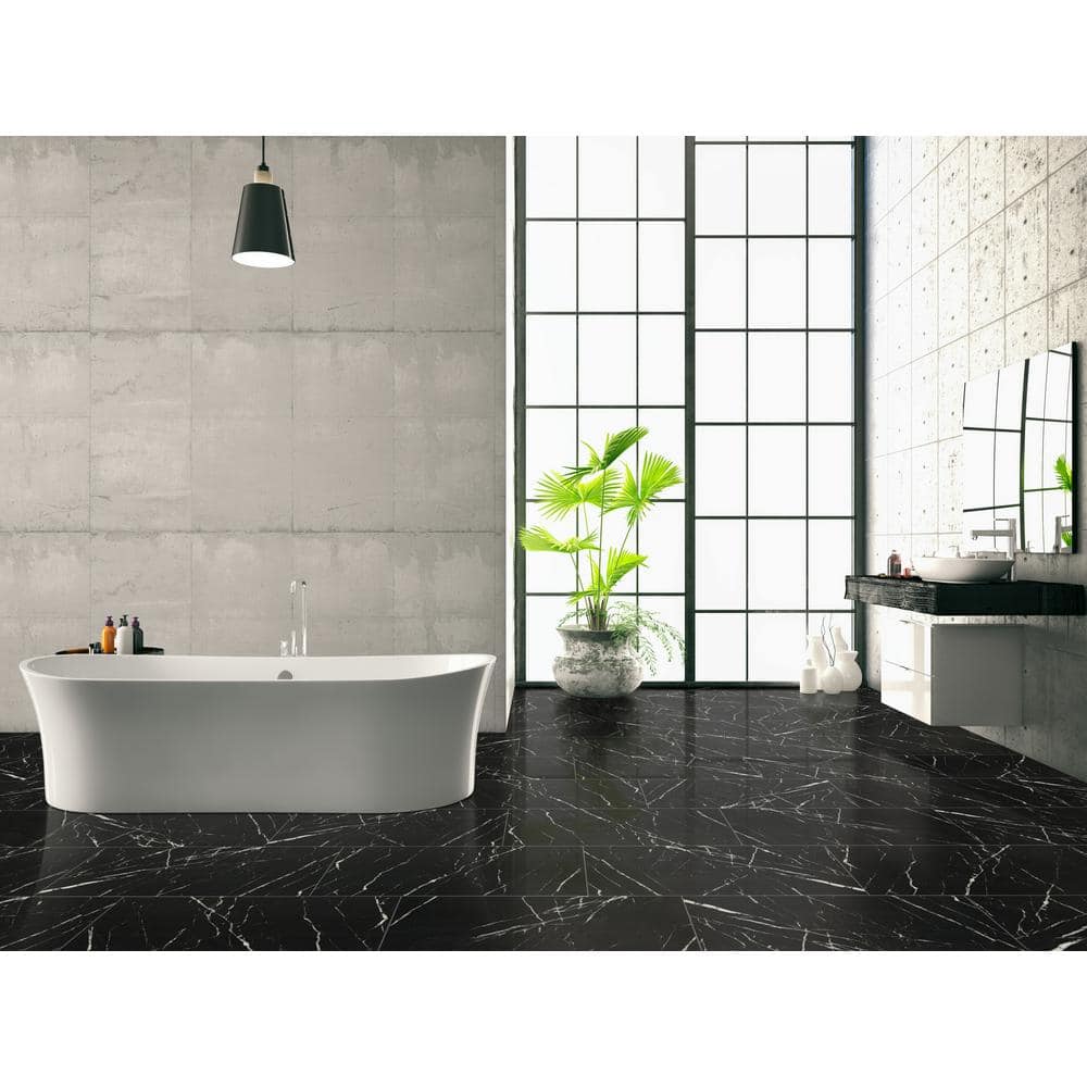 MSI Aashini Black 16 in. x 32 in. Polished Porcelain Floor and Wall Tile (14.20 sq. ft./Case)