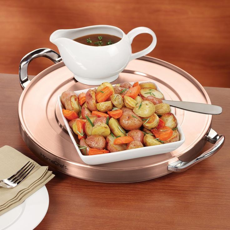 3.75 L Stainless Steel Lazy Susan Warming Tray with 4 Crocks