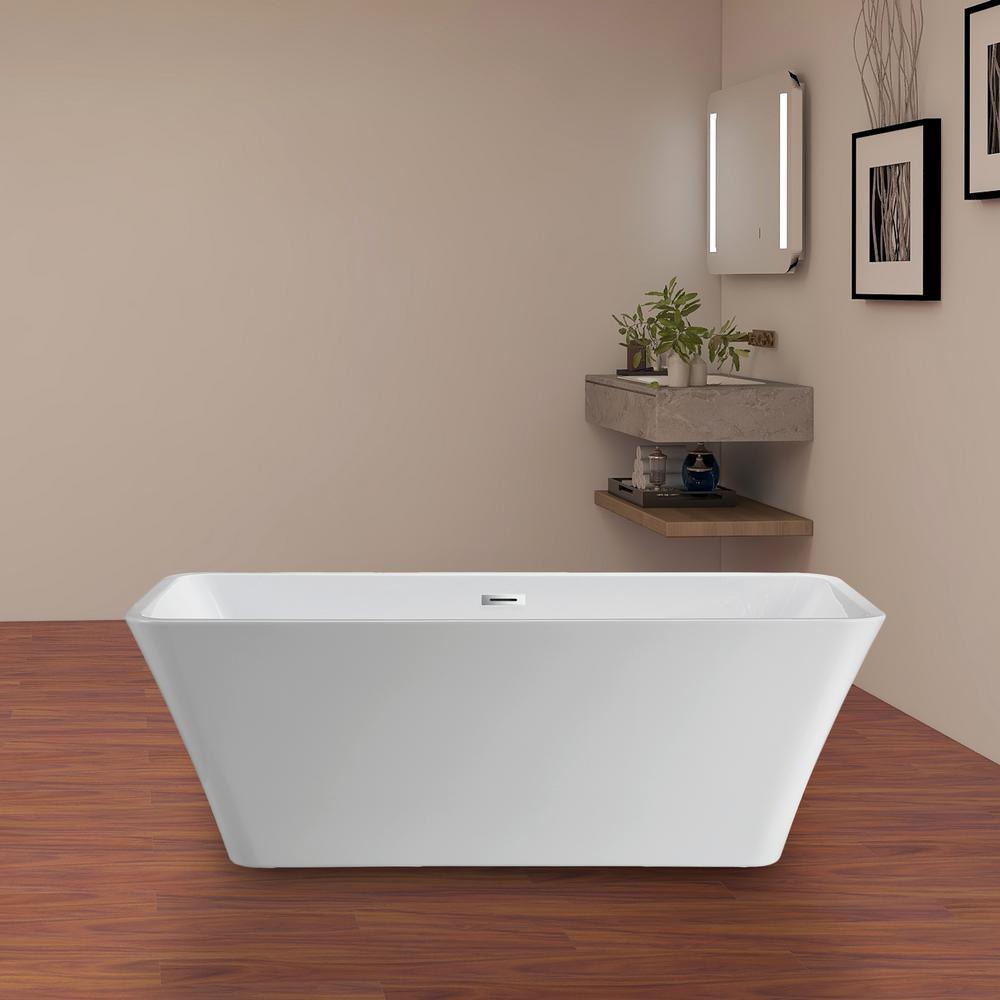 Nantes 67 in. Acrylic Flatbottom Freestanding Bathtub in White - Super Arbor