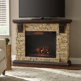 Highland 40 in. Media Console with Faux Stone Electric Fireplace TV Stand in Rustic White - Super Arbor