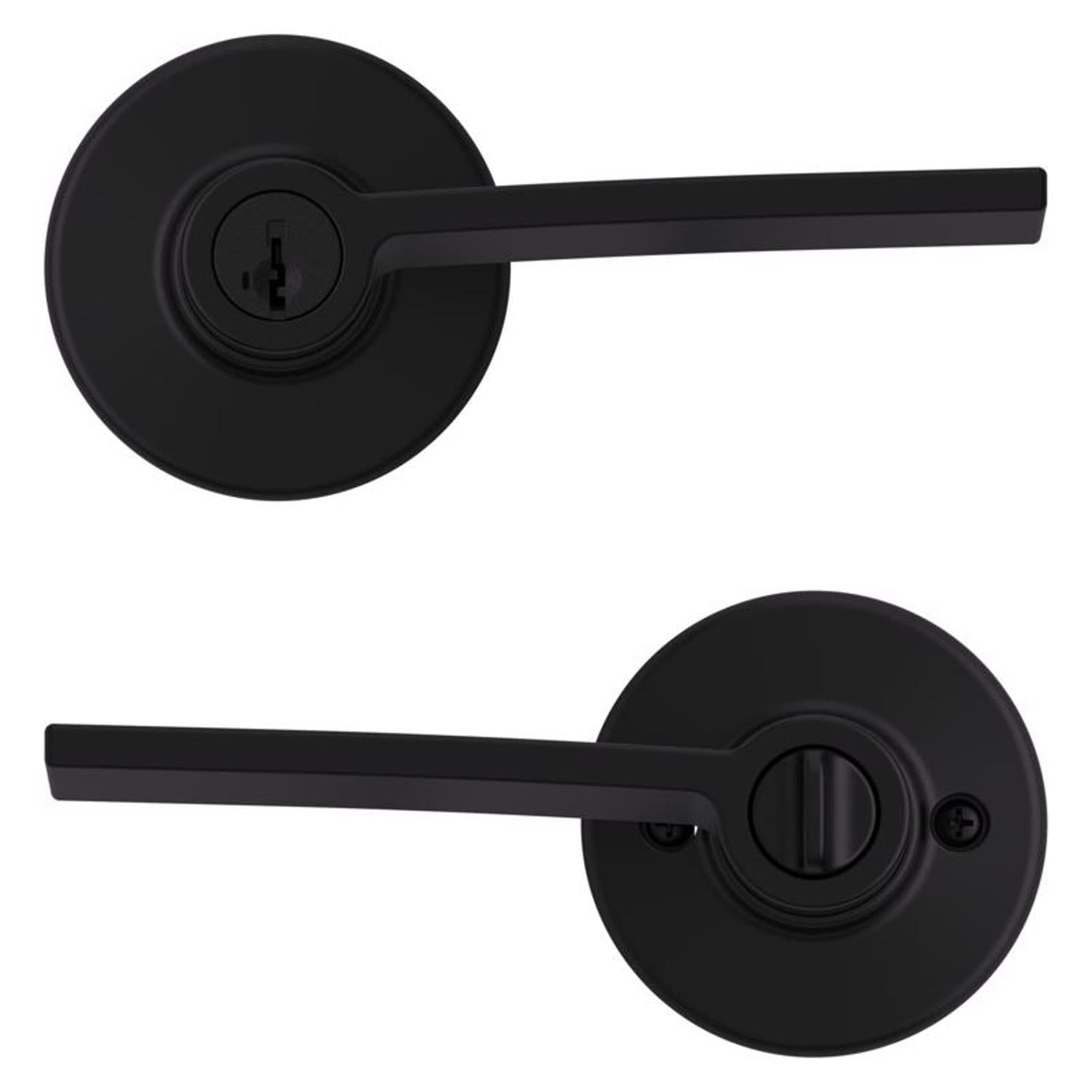 Kwikset Ladera Matte Black Keyed Entry Lever, ANSI/BHMA Grade 3, 2-3/4 in Backset