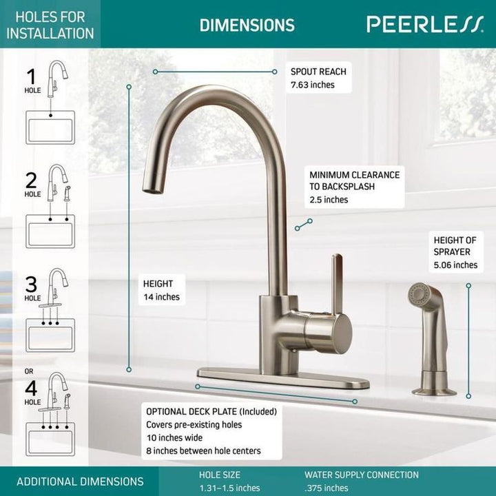 Peerless Precept Stainless 1-Handle Deck-Mount High-Arc Handle Kitchen Faucet (Deck Plate Included)